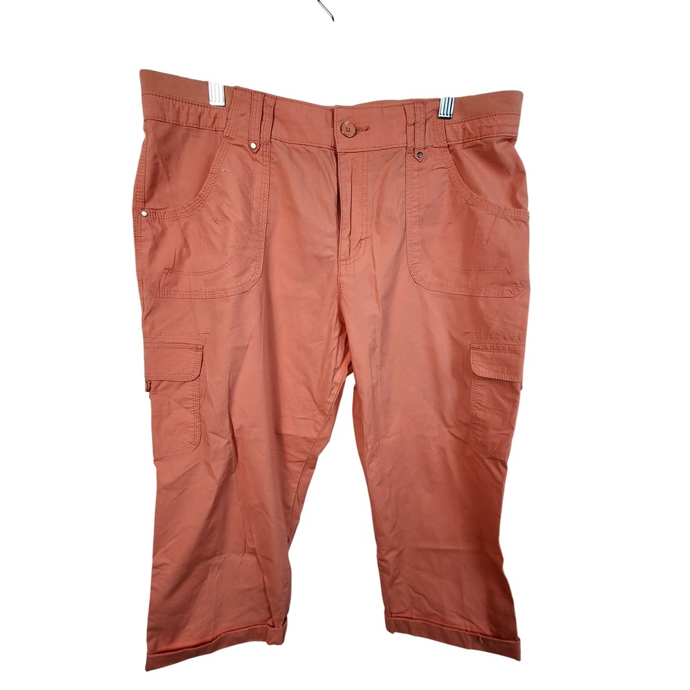 Lee Relaxed Fit Capri Pants Womens Size 16 Medium Coral Cargo Stretch Cropped
